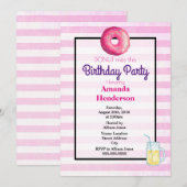 Roze Donut En Limoon Fancy Verjaardagsuitnodiging Kaart (Voorkant / Achterkant)