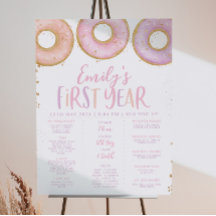 Roze Donut Girl 1st Birthday Milestone Sign Poster