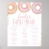 Roze Donut Girls 1st Birthday Milestone Poster (Voorkant)