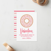Roze Donut Kinder Valentijnsdag Notitiekaartje (Voorkant / Achterkant in situ)