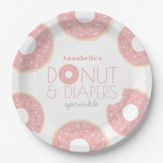 Roze Donut & Luiers Baby shower Sprinkle Papieren Bordje (Voorkant)