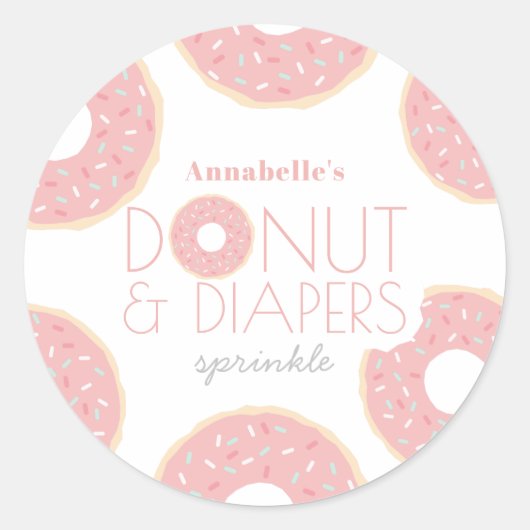 Roze Donut & Luiers Baby Sprinkle Meisje Ronde Sticker (Voorkant)