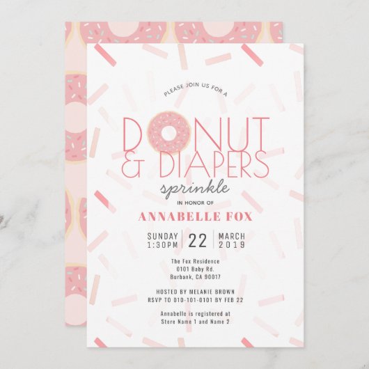 Roze Donut & Luiers Sprinkle Baby shower Kaart (Voorkant / Achterkant)