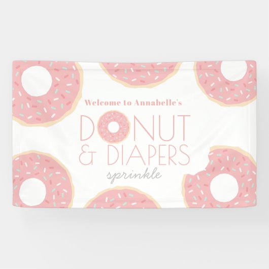 Roze Donut & Luiers Sprinkle Baby shower Spandoek (Horizontaal)