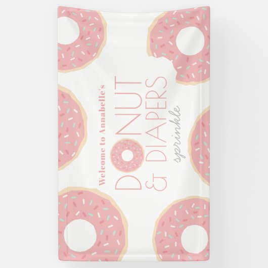 Roze Donut & Luiers Sprinkle Baby shower Spandoek (Verticaal)