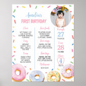 Roze Donut Meisje Eerste Verjaardag Mijlpaal teken Poster (Voorkant)