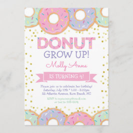 Roze Donut Meisje Verjaardagsuitnodiging Gouden Sp Kaart