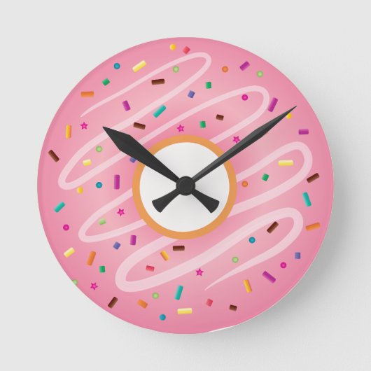 Roze Donut met regenboogspringen Ronde Klok (Voorkant)