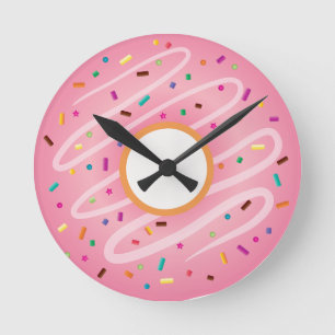 Roze Donut met regenboogspringen Ronde Klok