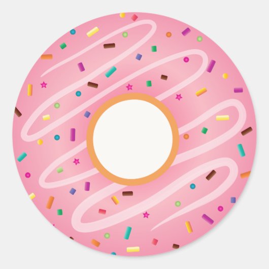 Roze Donut met regenboogspringen Ronde Sticker (Voorkant)