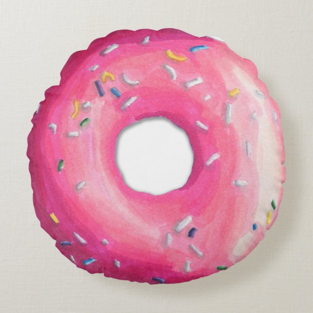 Roze Donut met sprinken rond kussen (Voorkant)
