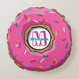 Roze Donut met Sprinkles Monogramed Rond Kussen