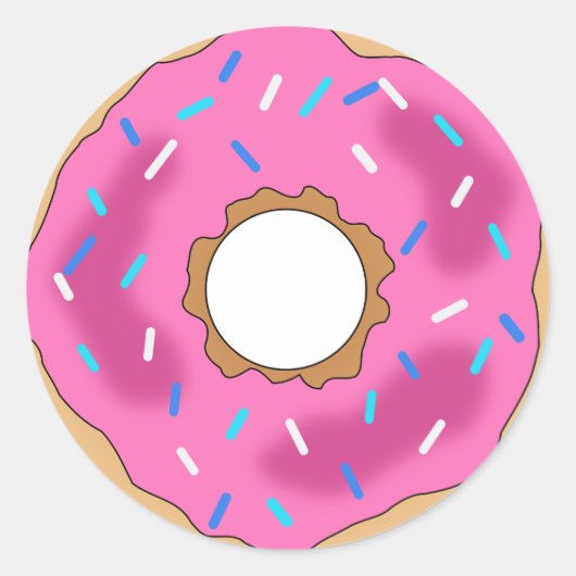 Roze Donut met sproeiers Ronde Sticker (Voorkant)