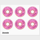 Roze Donut met sproeiers Ronde Sticker (Vel)