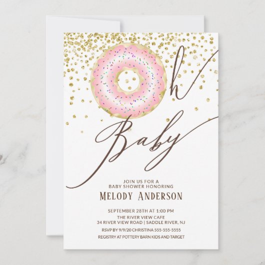 Roze Donut Oh Baby Girls Baby shower Kaart (Voorkant)