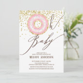 Roze Donut Oh Baby Girls Baby shower Kaart (Staand voorkant)