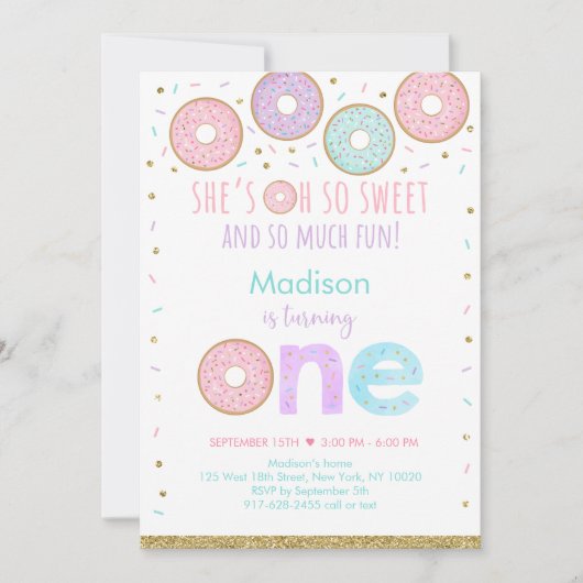 Roze Donut Oh Zo Lief Eerste Verjaardag Kaart (Voorkant)