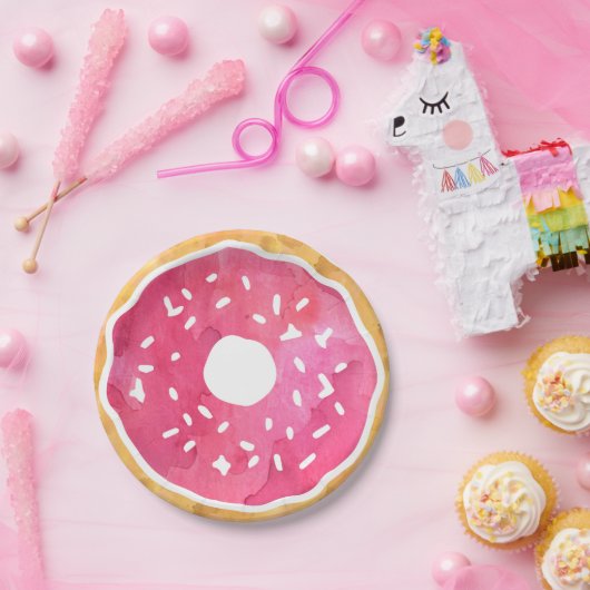 Roze donut papier Borden Papieren Bordje (Feest)