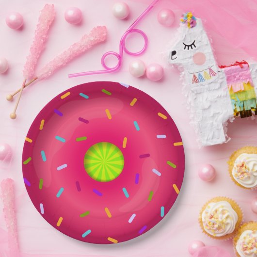 Roze donut papieren bordje (Feest)