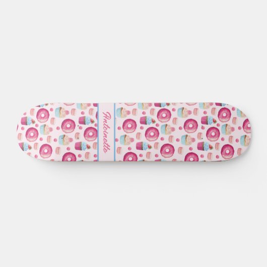Roze Donut Pattern Persoonlijk Skateboard (Horizontaal)