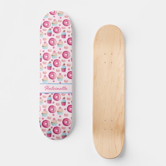 Roze Donut Pattern Persoonlijk Skateboard (Voorkant)