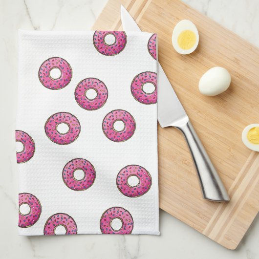 Roze Donut Pattern Theedoek (Quarter Fold)