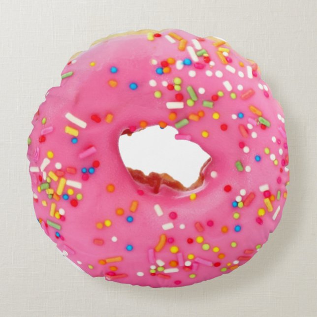 Roze donut rond kussen (Voorkant)