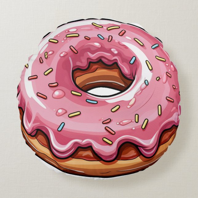 Roze Donut Rond Kussen (Voorkant)