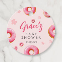 Roze Donut Ronde Baby shower Favoriet Tags