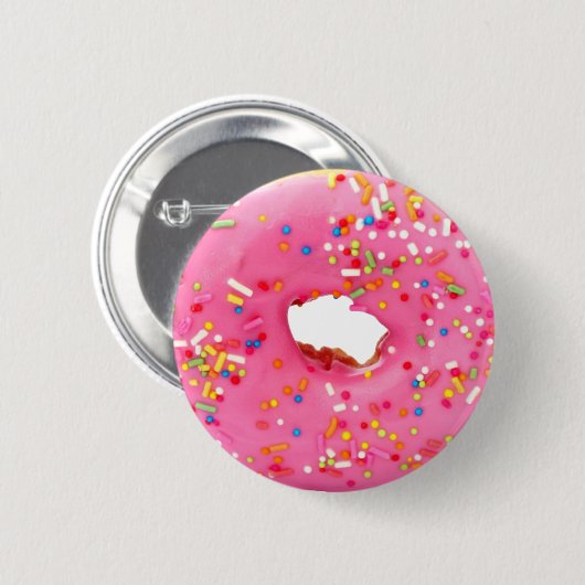 Roze donut ronde button 5,7 cm (Voorkant /achterkant)