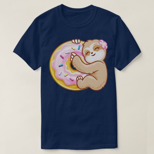 Roze Donut Schattigee luiaard T-shirt (Design voorkant)