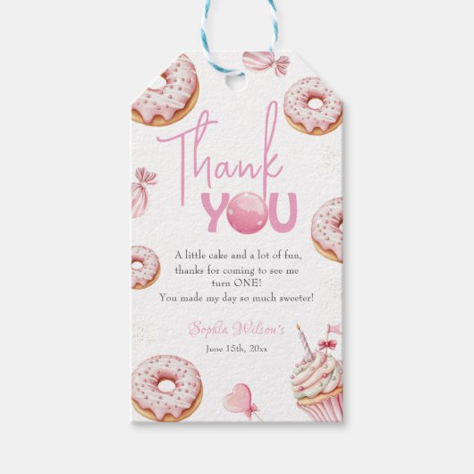 Roze Donut & Snoep Feest Suite Cadeaulabel (Voorkant)
