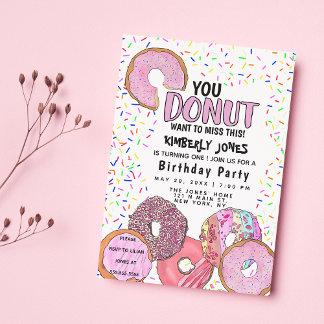Roze Donut Sprinkle Confetti Verjaardagsfeest Kaart