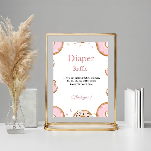 Roze Donut Sprinkle Luier Raffle Baby shower Game Poster