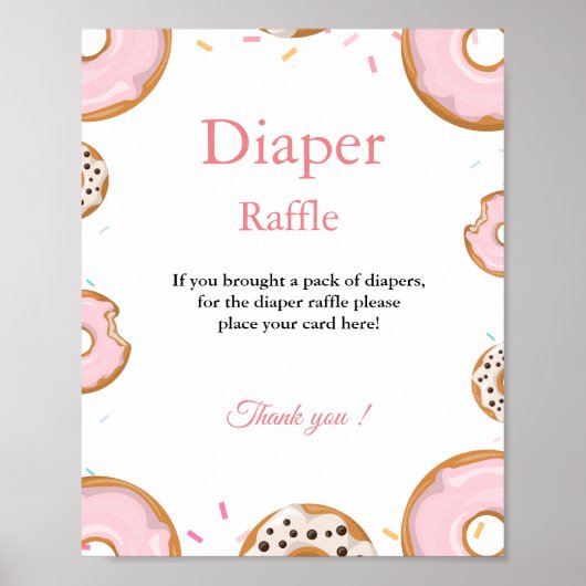 Roze Donut Sprinkle Luier Raffle Baby shower Game Poster (Voorkant)