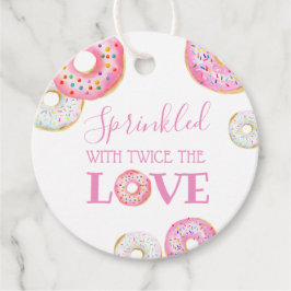Roze Donut Sprinkled met Twice the Love Twin Bedankjes Labels
