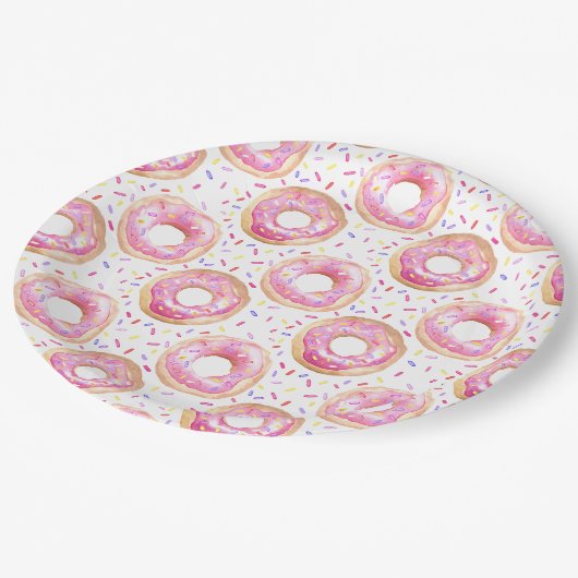 Roze Donut Sprinkles 1e verjaardagsfeestje Papieren Bordje (Gekanteld)