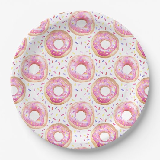 Roze Donut Sprinkles 1e verjaardagsfeestje Papieren Bordje (Voorkant)