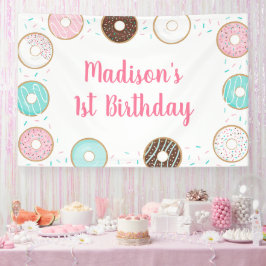 Roze Donut Sprinkles Birthday Spandoek