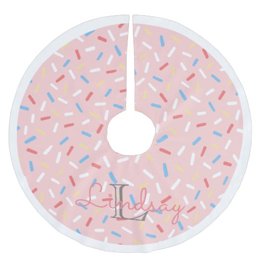 Roze Donut Sprinkles meisjes kerst monogrammed Kerstboom Rok (Voorkant)