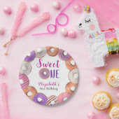 Roze Donut Sweet One First Birthday Custom Papieren Bordje (Feest)