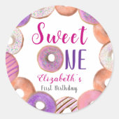 Roze Donut Sweet One First Birthday Custom Ronde Sticker (Voorkant)