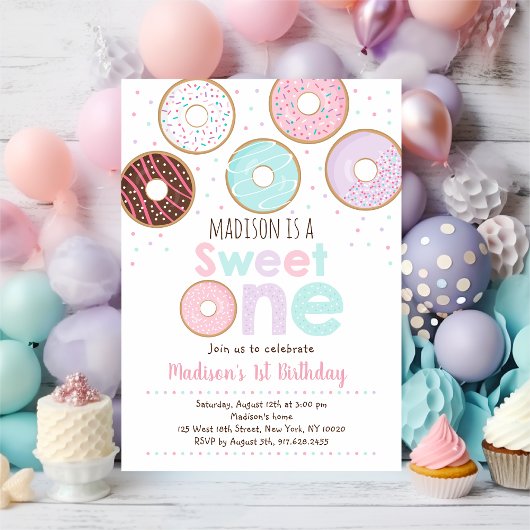Roze Donut Sweet One First Birthday Kaart