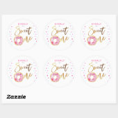 Roze Donut Sweet One Meisjes Verjaardagsfeest Ronde Sticker (Vel)