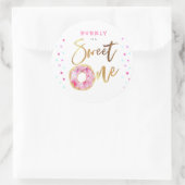 Roze Donut Sweet One Meisjes Verjaardagsfeest Ronde Sticker (Tas)
