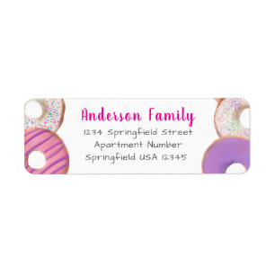 Roze Donut Theme Familienaam Aangepast Retouradres Etiket