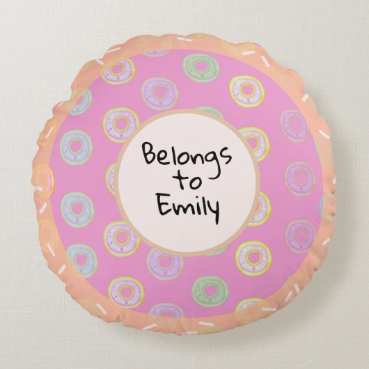 Roze Donut Touch Round Pillow Rond Kussen (Voorkant)