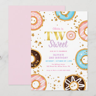 Roze Donut Two Sweet 2e verjaardag Uitnodiging
