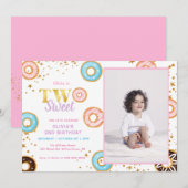 Roze Donut Two Sweet 2e verjaardag Uitnodiging (Voorkant / Achterkant)