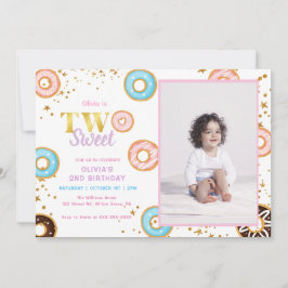 Roze Donut Two Sweet 2e verjaardag Uitnodiging